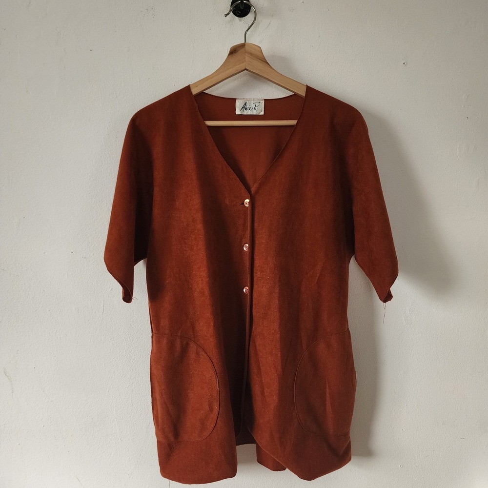 Vintage 70s Burnt Orange Alice R Button Down Tunic Flowy Shirt Medium